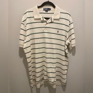 Polo Ralph Lauren Striped S/S Polo Shirt Cream & Green Men’s Size L EUC Preppy